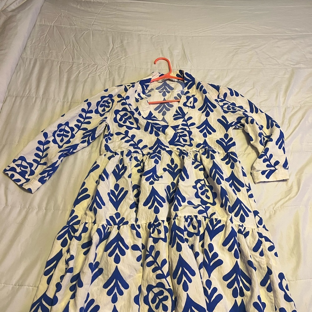 Blue and White Patterned Dress